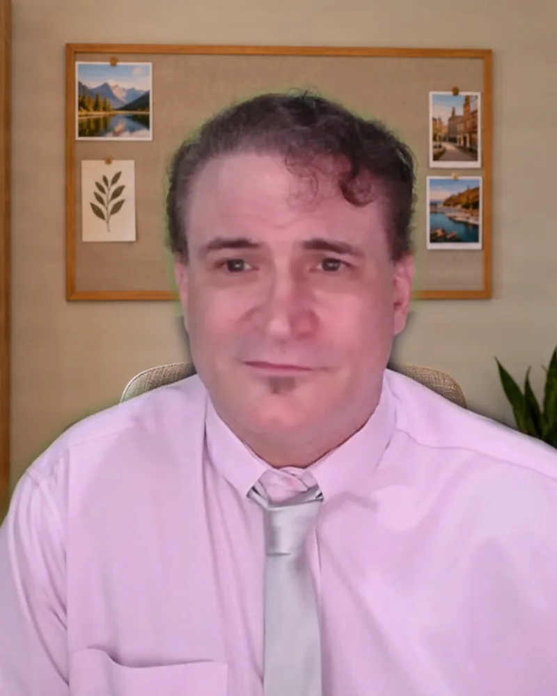 A real TeacherTeacher Cam snapshot: a teacher with an office background